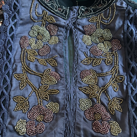 Free People Camille Top Black Embellished Blouse Black Purple Gold Sparkle XS - Picture 7 of 14